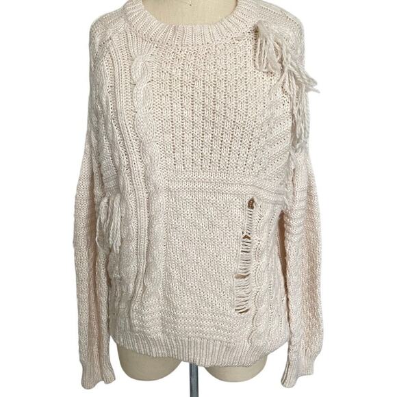 Topshop Cream Cable Knit Sweater Fringe and Open Knit - Picture 1 of 8